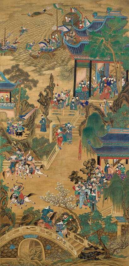 佚名 清代， 仿明代人物宫庭画图 框镜